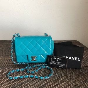Chanel Mini Square Blue Patent Crossbody